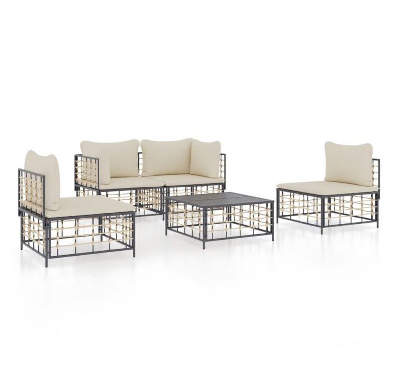 vidaXL Gartenlounge-Set, 5-tlg. Lounge Set mit Kissen Anthrazit Poly Rattan von vidaXL