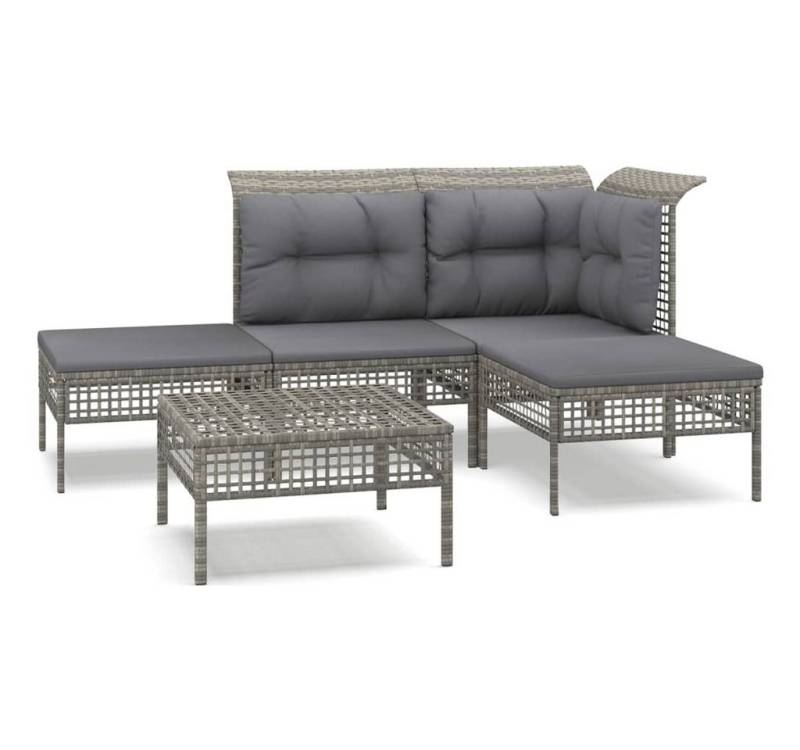 vidaXL Gartenlounge-Set, 5-tlg. Lounge Set mit Kissen Grau Poly Rattan von vidaXL