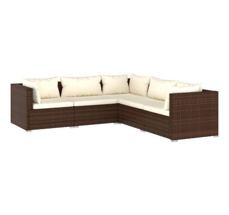 vidaXL Gartenlounge-Set, 5-tlg. Lounge Set mit Kissen Poly Rattan Braun von vidaXL