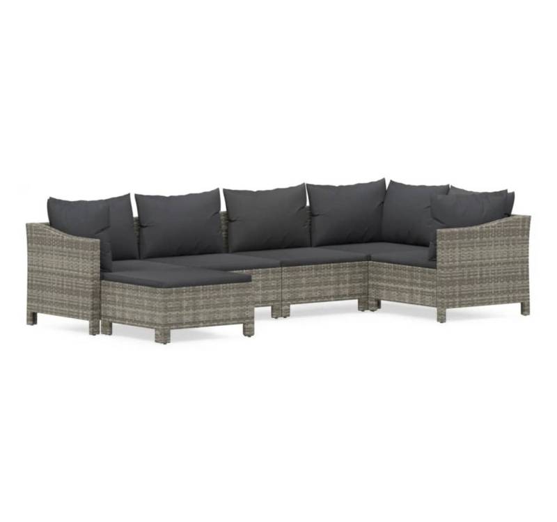 vidaXL Gartenlounge-Set, 6-tlg. Lounge Set mit Kissen Grau Poly Rattan von vidaXL