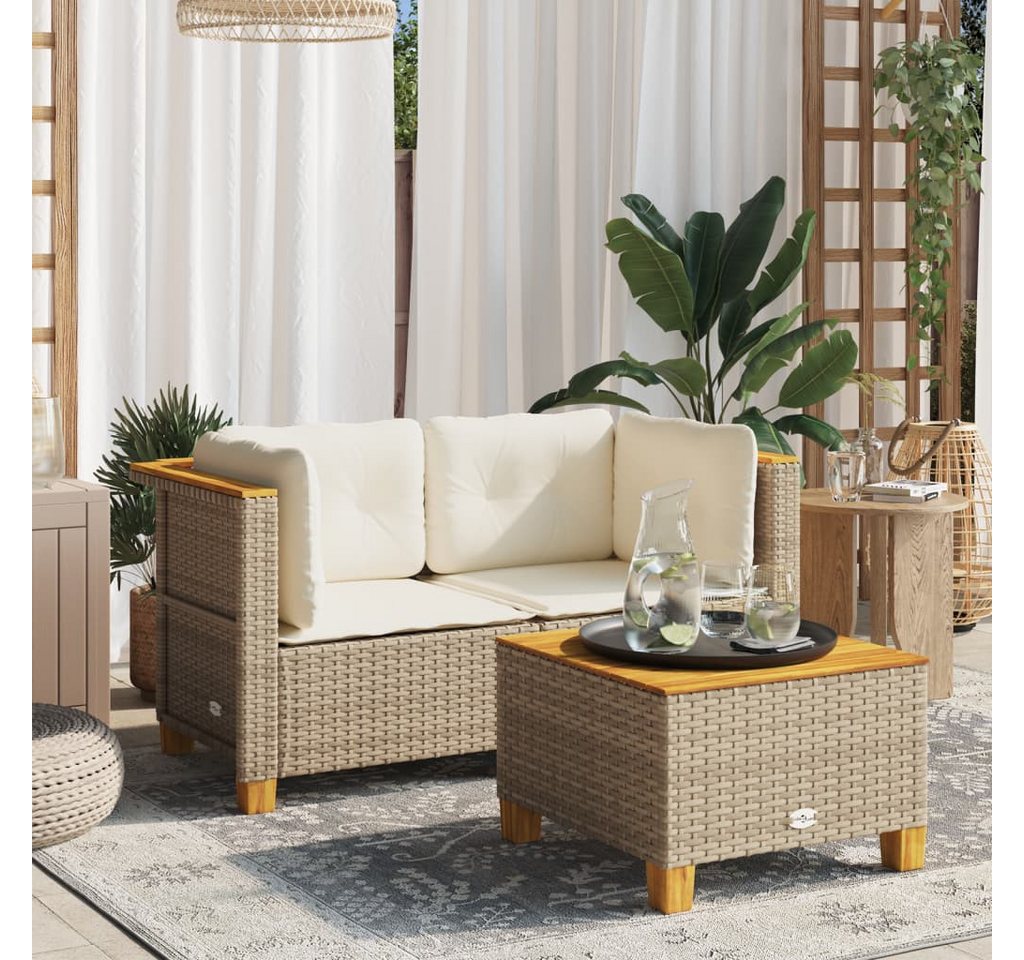 vidaXL Gartenlounge-Set, Garten-Ecksofas mit Kissen 2 Stk. Beige Poly Rattan von vidaXL