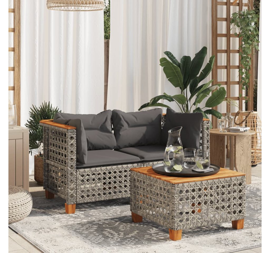 vidaXL Gartenlounge-Set, Garten-Ecksofas mit Kissen 2 Stk. Grau Poly Rattan von vidaXL