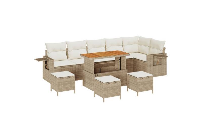 vidaXL Gartenlounge-Set 10-teilige Garten-Sofa-Gruppe mit Kissen Beige Poly-Rattan, (10-tlg) von vidaXL
