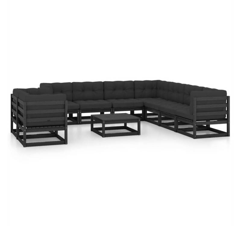 vidaXL Gartenlounge-Set 10-tlg. Garten-Lounge-Set mit Kissen Schwarz Massivholz Kiefer, (1-tlg) von vidaXL