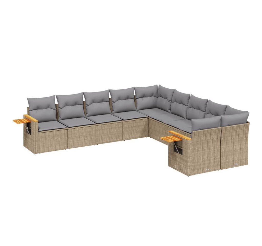 vidaXL Gartenlounge-Set 10-tlg. Garten-Sofagarnitur mit Kissen Beige Poly Rattan, (1-tlg) von vidaXL