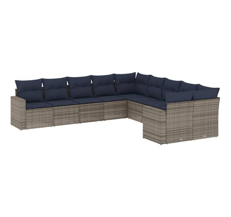 vidaXL Gartenlounge-Set 10-tlg. Garten-Sofagarnitur mit Kissen Grau Poly Rattan, (1-tlg) von vidaXL