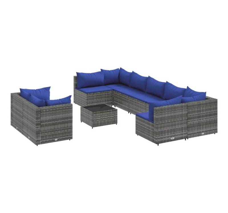vidaXL Gartenlounge-Set 10-tlg. Garten-Sofagarnitur mit Kissen Grau Poly Rattan, (9-tlg) von vidaXL