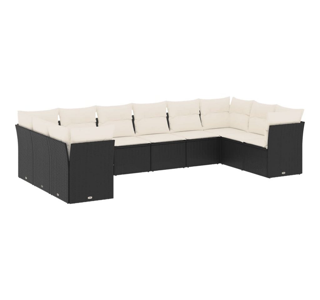 vidaXL Gartenlounge-Set 10-tlg. Garten-Sofagarnitur mit Kissen Schwarz Poly Rattan, (1-tlg) von vidaXL