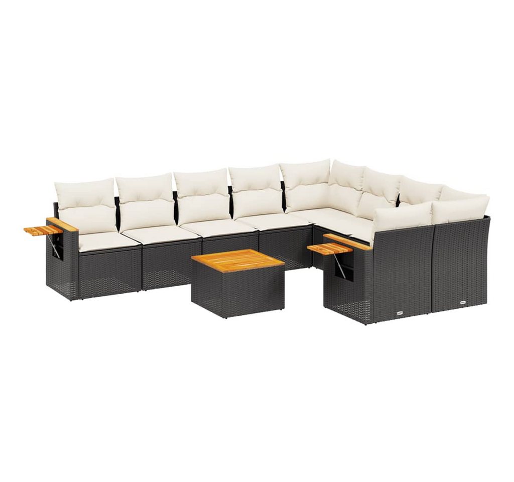 vidaXL Gartenlounge-Set 10-tlg. Garten-Sofagarnitur mit Kissen Schwarz Poly Rattan, (1-tlg) von vidaXL