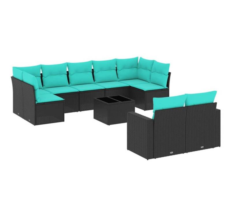 vidaXL Gartenlounge-Set 10-tlg. Garten-Sofagarnitur mit Kissen Schwarz Poly Rattan, (1-tlg) von vidaXL