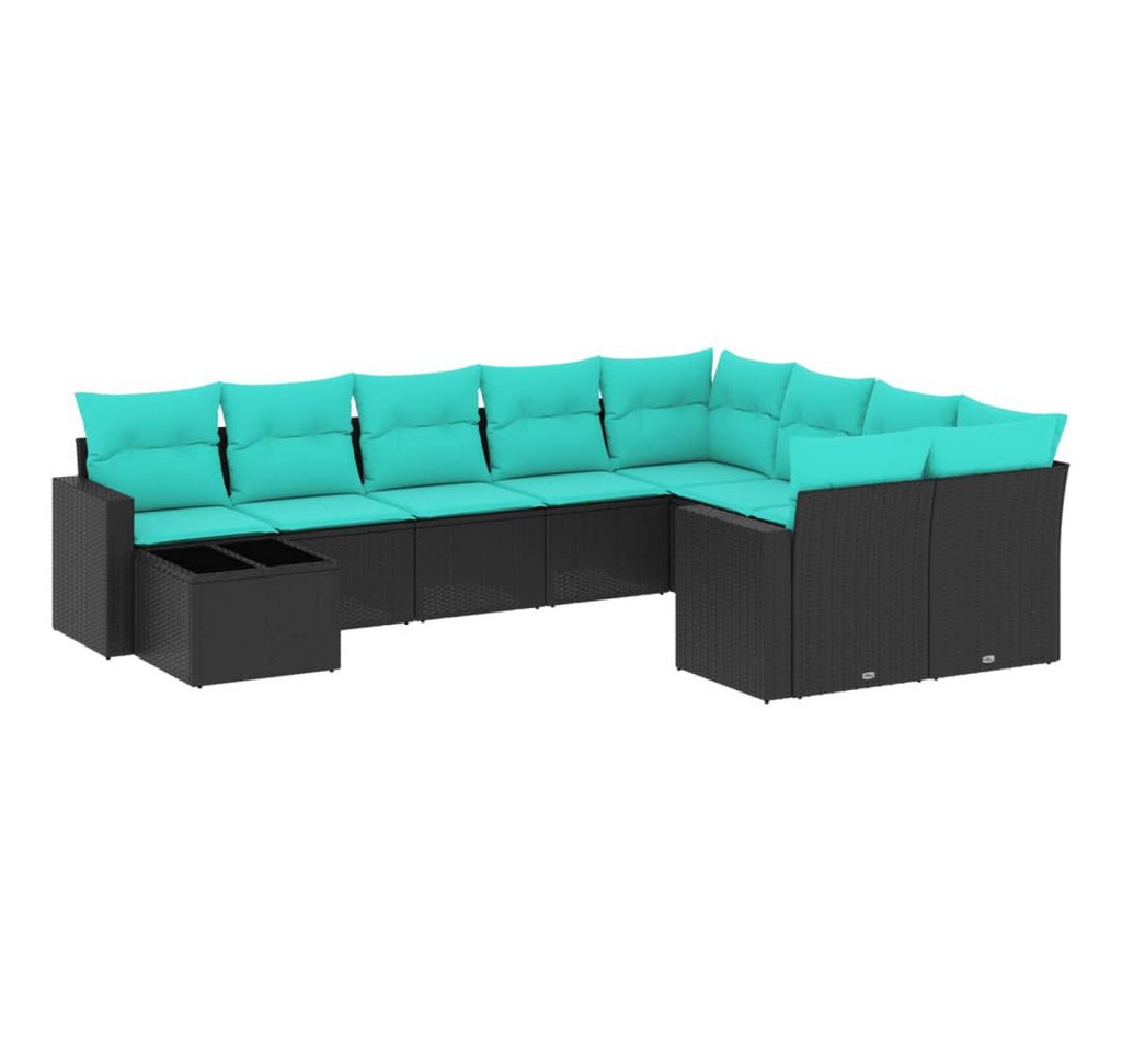 vidaXL Gartenlounge-Set 10-tlg. Garten-Sofagarnitur mit Kissen Schwarz Poly Rattan, (1-tlg) von vidaXL