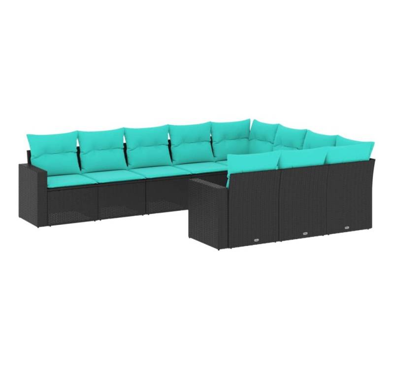 vidaXL Gartenlounge-Set 10-tlg. Garten-Sofagarnitur mit Kissen Schwarz Poly Rattan, (1-tlg) von vidaXL