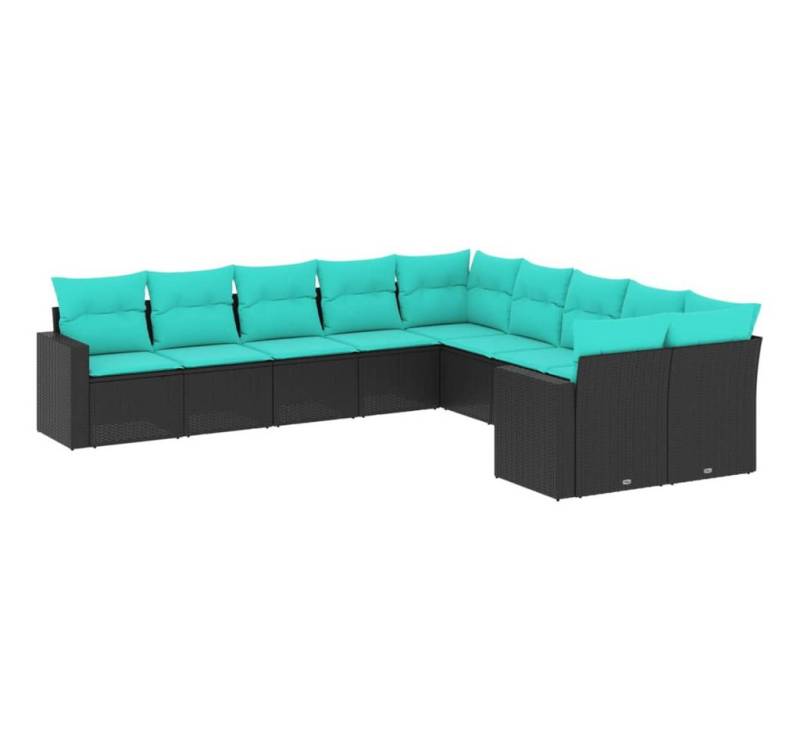 vidaXL Gartenlounge-Set 10-tlg. Garten-Sofagarnitur mit Kissen Schwarz Poly Rattan, (1-tlg) von vidaXL
