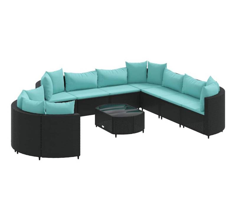 vidaXL Gartenlounge-Set 10-tlg. Garten-Sofagarnitur mit Kissen Schwarz Poly Rattan, (10-tlg) von vidaXL