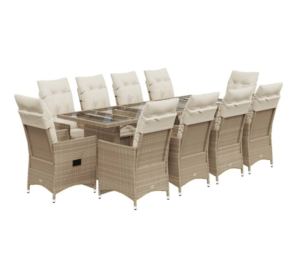 vidaXL Gartenlounge-Set 11-tlg. Garten-Bistro-Set mit Kissen Beige Poly Rattan, (10-tlg) von vidaXL