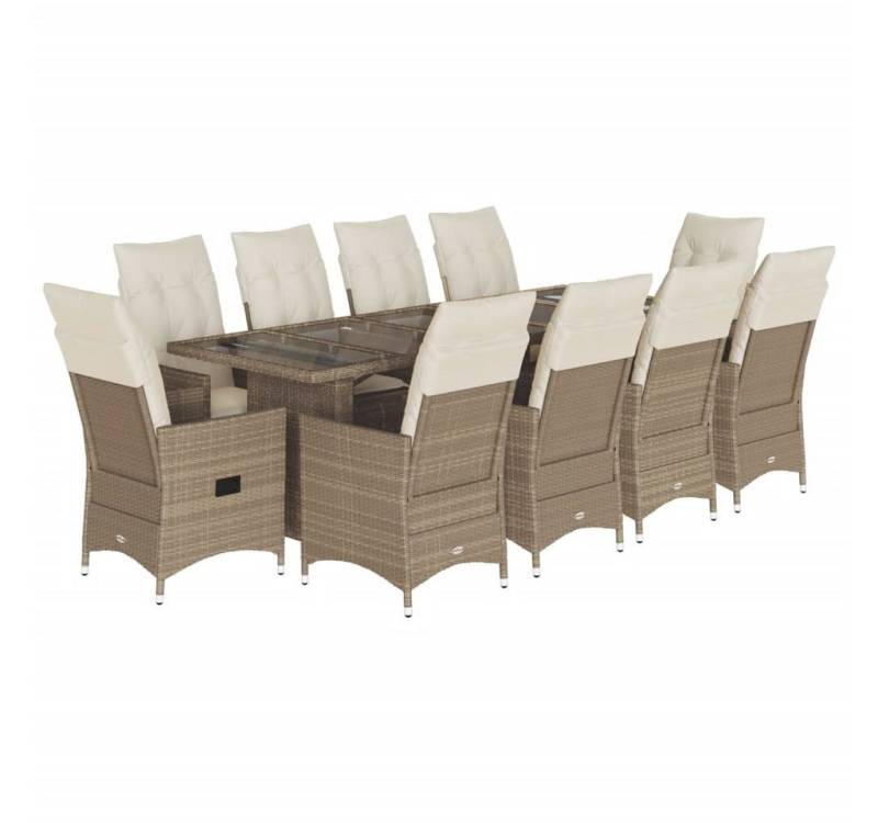 vidaXL Gartenlounge-Set 11-tlg. Garten-Bistro-Set mit Kissen Beige Poly Rattan, (10-tlg) von vidaXL