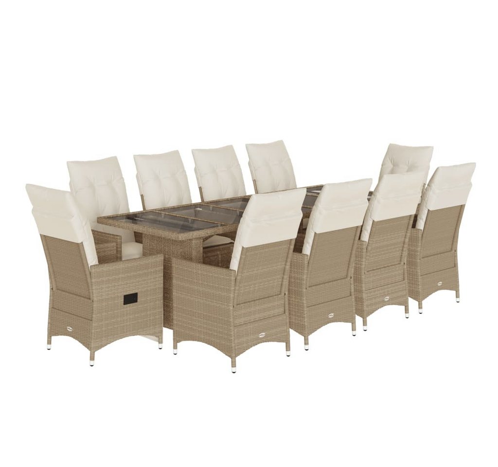 vidaXL Gartenlounge-Set 11-tlg. Garten-Bistro-Set mit Kissen Beige Poly Rattan, (10-tlg) von vidaXL
