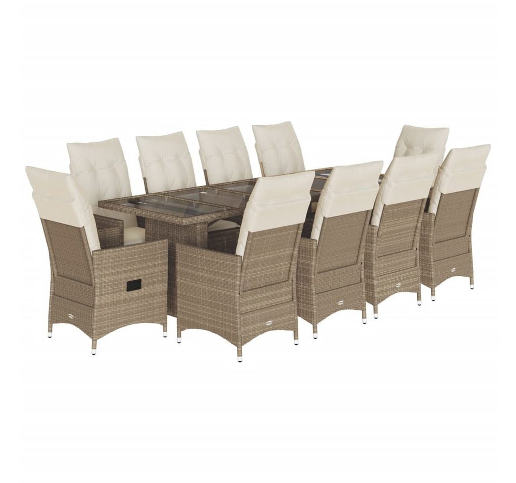 vidaXL Gartenlounge-Set 11-tlg. Garten-Bistro-Set mit Kissen Beige Poly Rattan, (10-tlg) von vidaXL