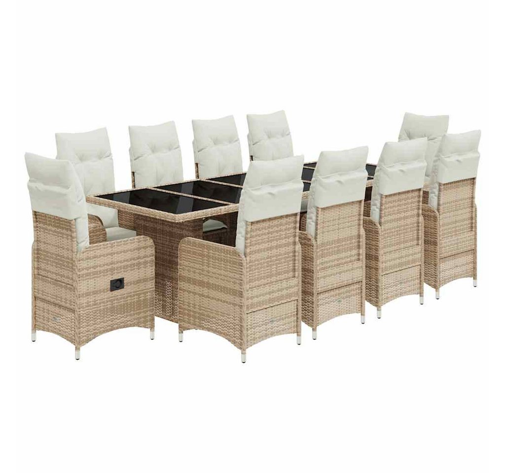 vidaXL Gartenlounge-Set 11-tlg. Garten-Bistro-Set mit Kissen Beige Poly Rattan, (11-tlg) von vidaXL