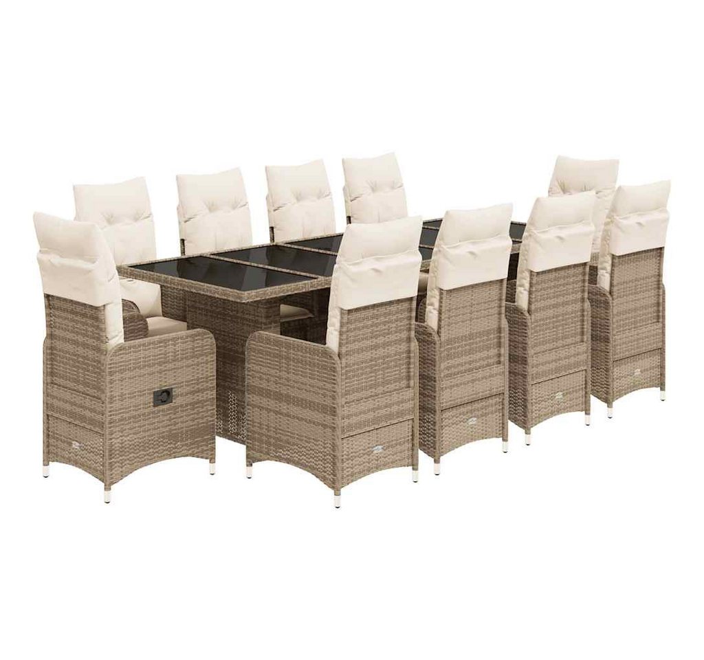 vidaXL Gartenlounge-Set 11-tlg. Garten-Bistro-Set mit Kissen Beige Poly Rattan, (11-tlg) von vidaXL