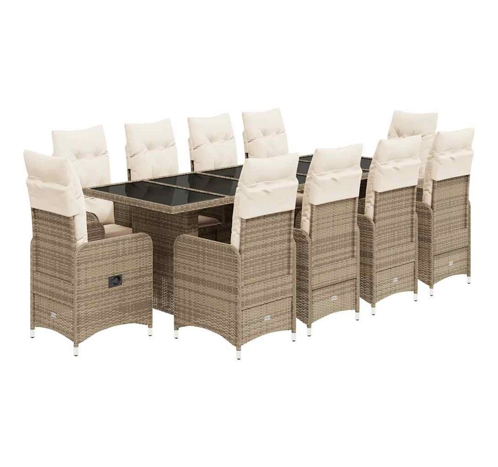 vidaXL Gartenlounge-Set 11-tlg. Garten-Bistro-Set mit Kissen Beige Poly Rattan, (11-tlg) von vidaXL