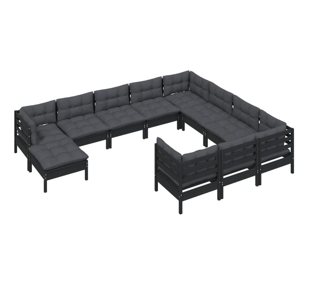 vidaXL Gartenlounge-Set 11-tlg. Garten-Lounge-Set mit Kissen Schwarz Kiefernholz, (1-tlg) von vidaXL