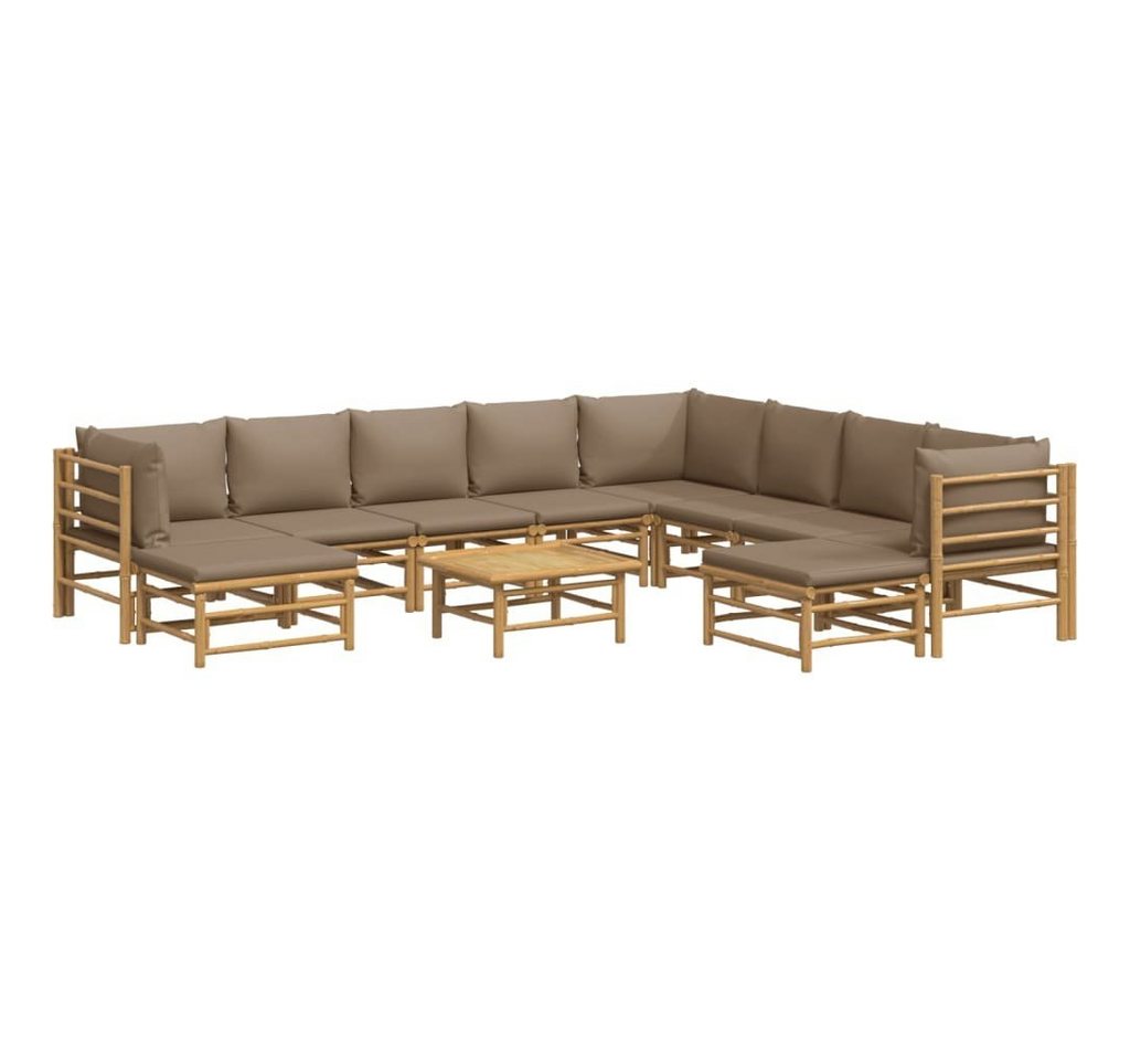 vidaXL Gartenlounge-Set 11-tlg. Garten-Lounge-Set mit Kissen Taupe Bambus, (1-tlg) von vidaXL