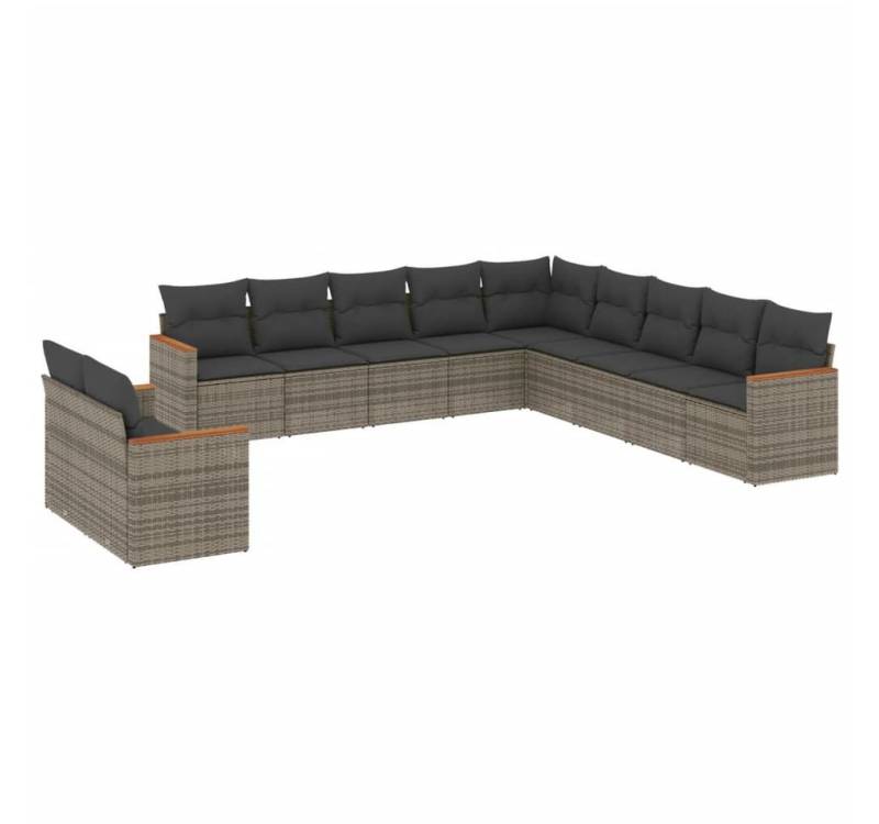 vidaXL Gartenlounge-Set 11-tlg. Garten-Sofagarnitur mit Kissen Grau Poly Rattan, (1-tlg) von vidaXL