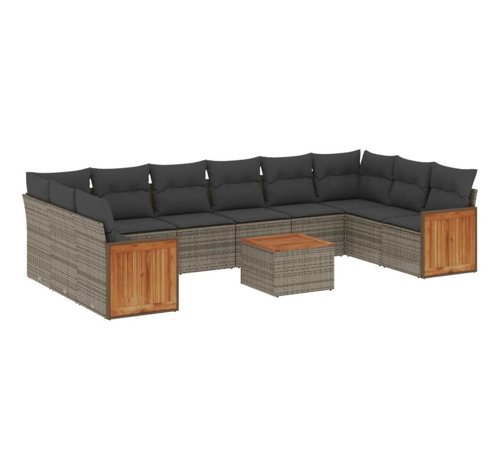 vidaXL Gartenlounge-Set 11-tlg. Garten-Sofagarnitur mit Kissen Grau Poly Rattan, (1-tlg) von vidaXL