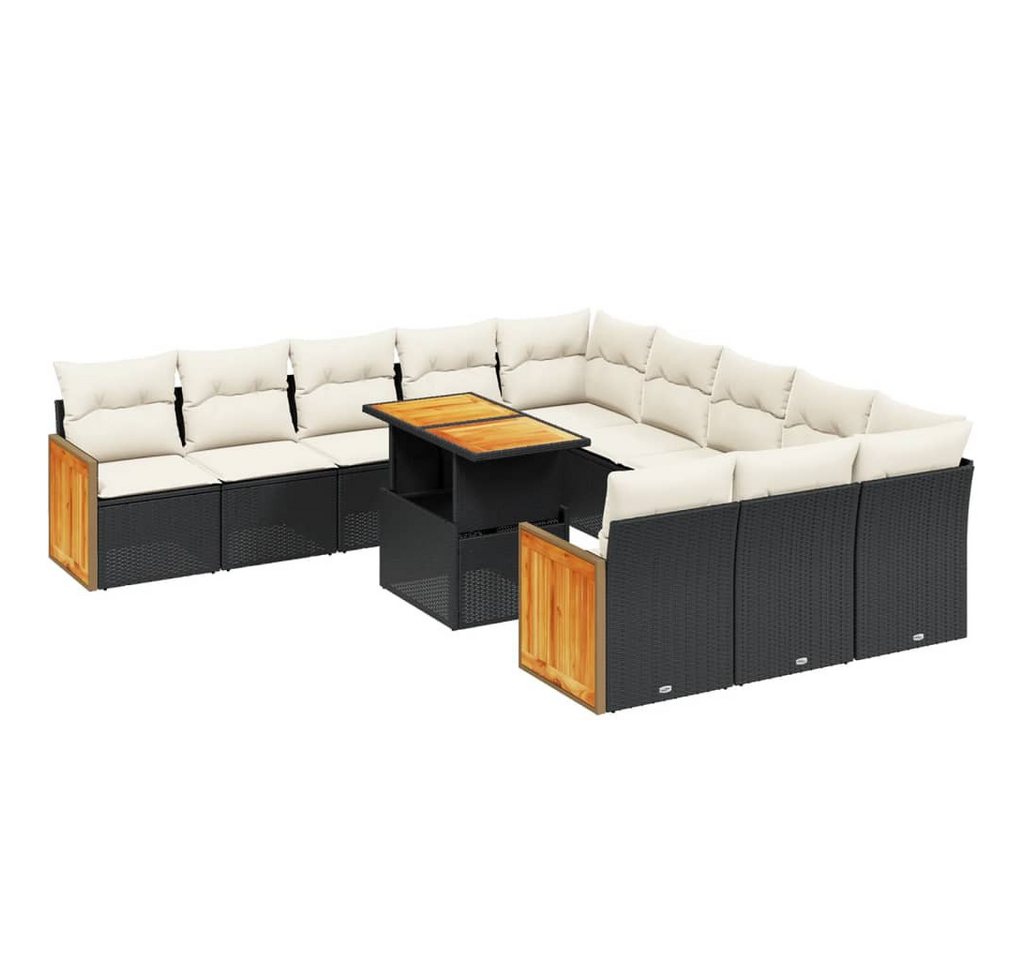 vidaXL Gartenlounge-Set 11-tlg. Garten-Sofagarnitur mit Kissen Schwarz Poly Rattan, (1-tlg) von vidaXL