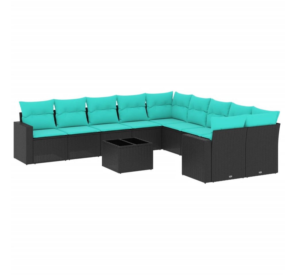 vidaXL Gartenlounge-Set 11-tlg. Garten-Sofagarnitur mit Kissen Schwarz Poly Rattan, (1-tlg) von vidaXL