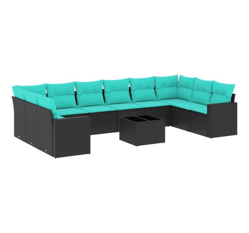 vidaXL Gartenlounge-Set 11-tlg. Garten-Sofagarnitur mit Kissen Schwarz Poly Rattan, (1-tlg) von vidaXL