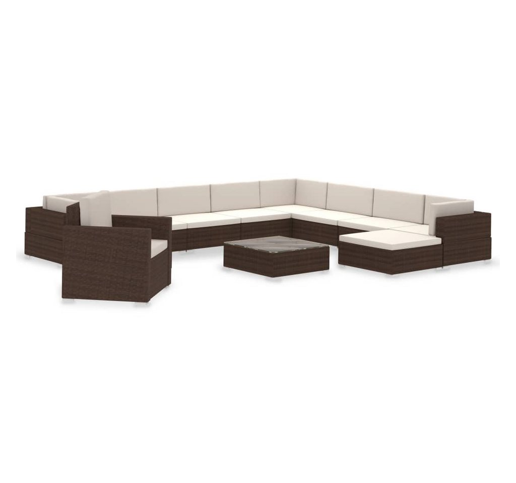 vidaXL Gartenlounge-Set 12-tlg. Garten-Lounge-Set mit Auflagen Poly Rattan Braun, (12-tlg) von vidaXL