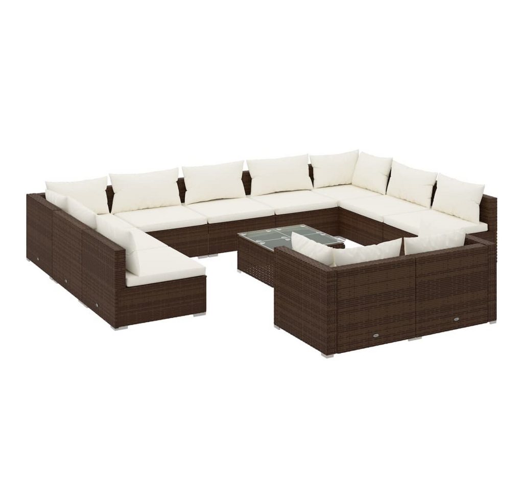 vidaXL Gartenlounge-Set 12-tlg. Garten-Lounge-Set mit Kissen Braun Poly Rattan, (1-tlg) von vidaXL