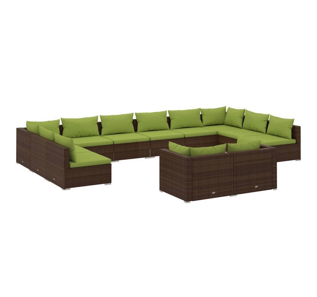 vidaXL Gartenlounge-Set 12-tlg. Garten-Lounge-Set mit Kissen Braun Poly Rattan, (1-tlg) von vidaXL