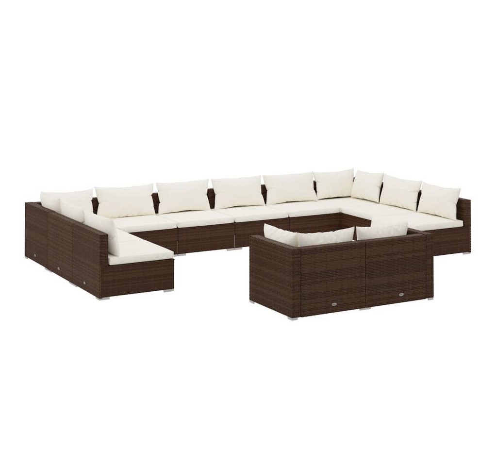 vidaXL Gartenlounge-Set 12-tlg. Garten-Lounge-Set mit Kissen Braun Poly Rattan, (1-tlg) von vidaXL