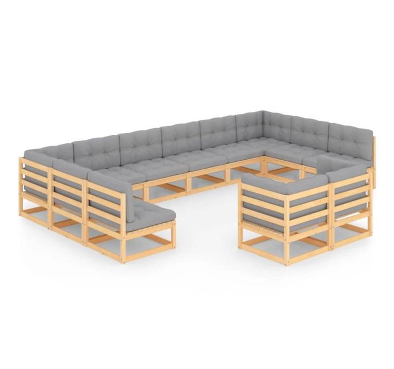 vidaXL Gartenlounge-Set 12-tlg. Garten-Lounge-Set mit Kissen Massivholz Kiefer, (1-tlg) von vidaXL