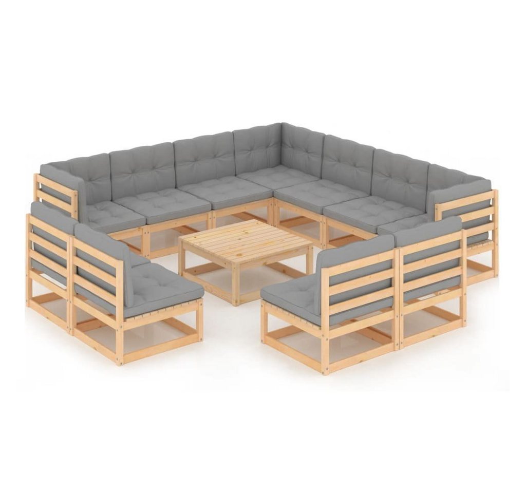 vidaXL Gartenlounge-Set 12-tlg. Garten-Lounge-Set mit Kissen Massivholz Kiefer, (1-tlg) von vidaXL