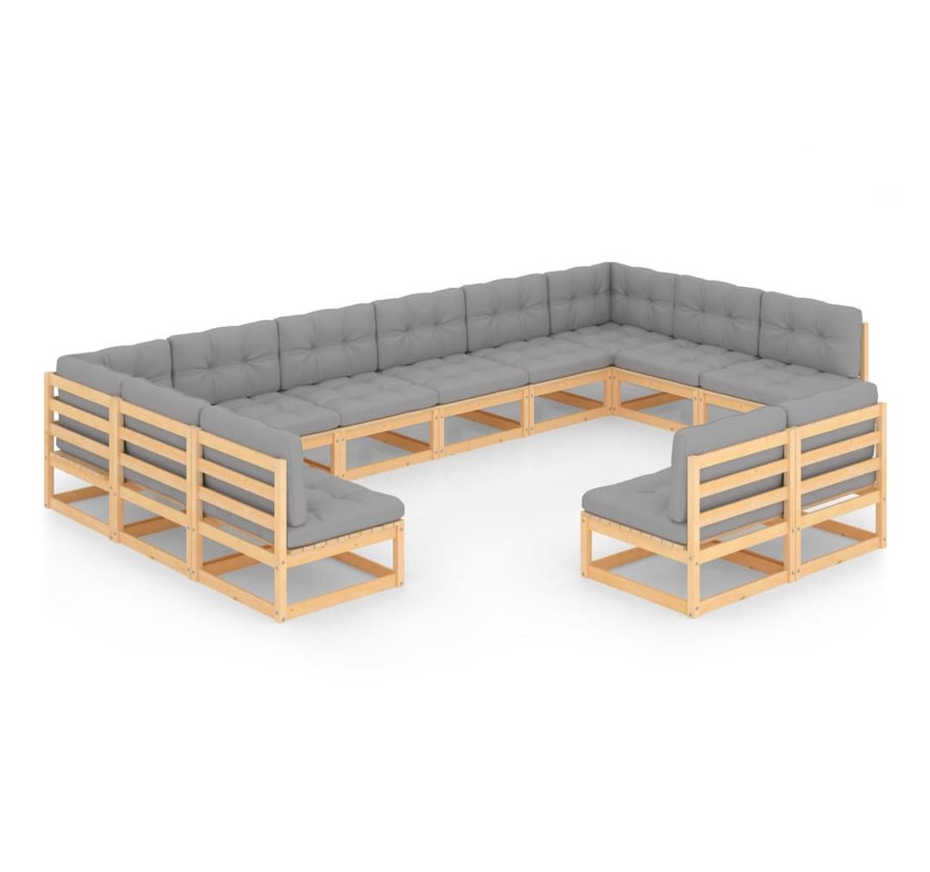 vidaXL Gartenlounge-Set 12-tlg. Garten-Lounge-Set mit Kissen Massivholz Kiefer, (1-tlg) von vidaXL