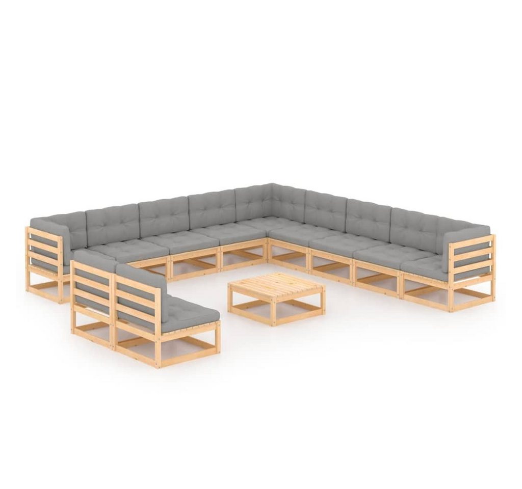 vidaXL Gartenlounge-Set 12-tlg. Garten-Lounge-Set mit Kissen Massivholz Kiefer, (1-tlg) von vidaXL