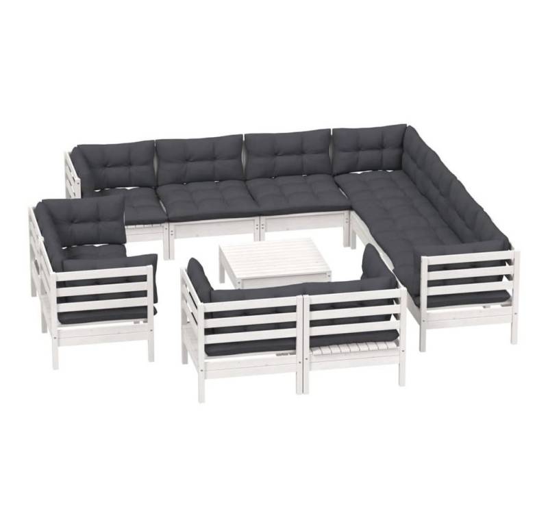vidaXL Gartenlounge-Set 12-tlg. Garten-Lounge-Set mit Kissen Weiß Massivholz Kiefer, (1-tlg) von vidaXL