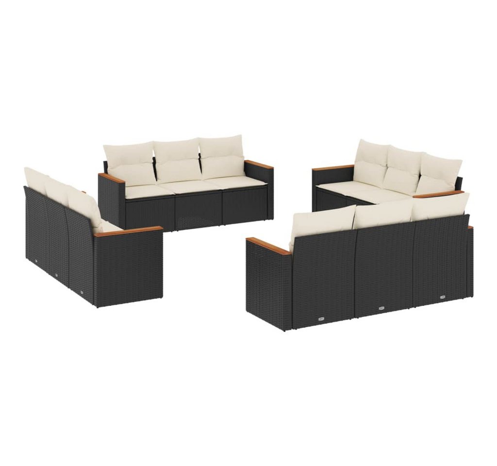 vidaXL Gartenlounge-Set 12-tlg. Garten-Sofagarnitur mit Kissen Schwarz Poly Rattan, (1-tlg) von vidaXL