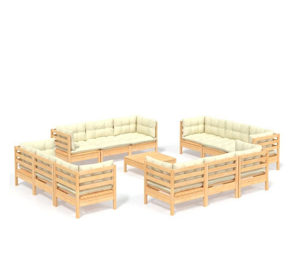 vidaXL Gartenlounge-Set 13-tlg. Garten-Lounge-Set mit Creme Kissen Kiefernholz, (1-tlg) von vidaXL