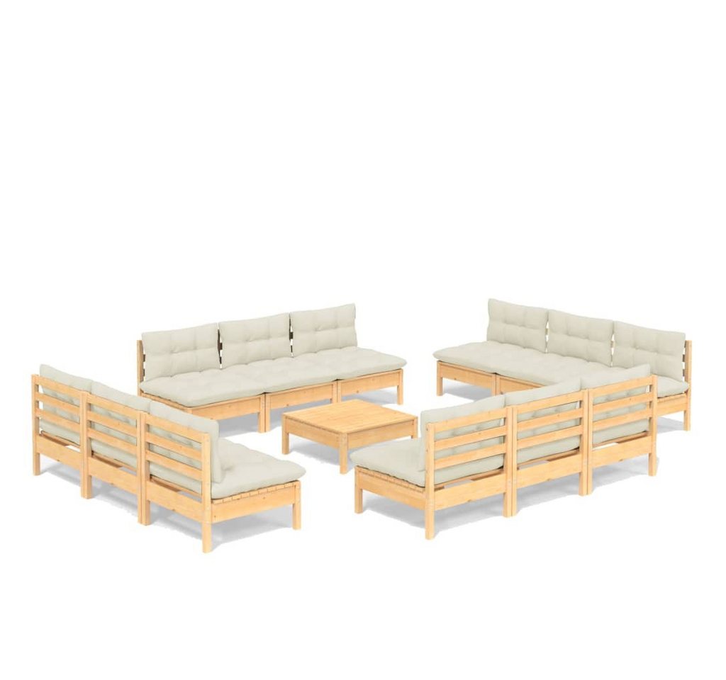 vidaXL Gartenlounge-Set 13-tlg. Garten-Lounge-Set mit Creme Kissen Kiefernholz, (1-tlg) von vidaXL