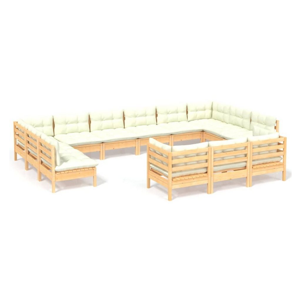 vidaXL Gartenlounge-Set 13-tlg. Garten-Lounge-Set mit Creme Kissen Kiefernholz, (13-tlg) von vidaXL