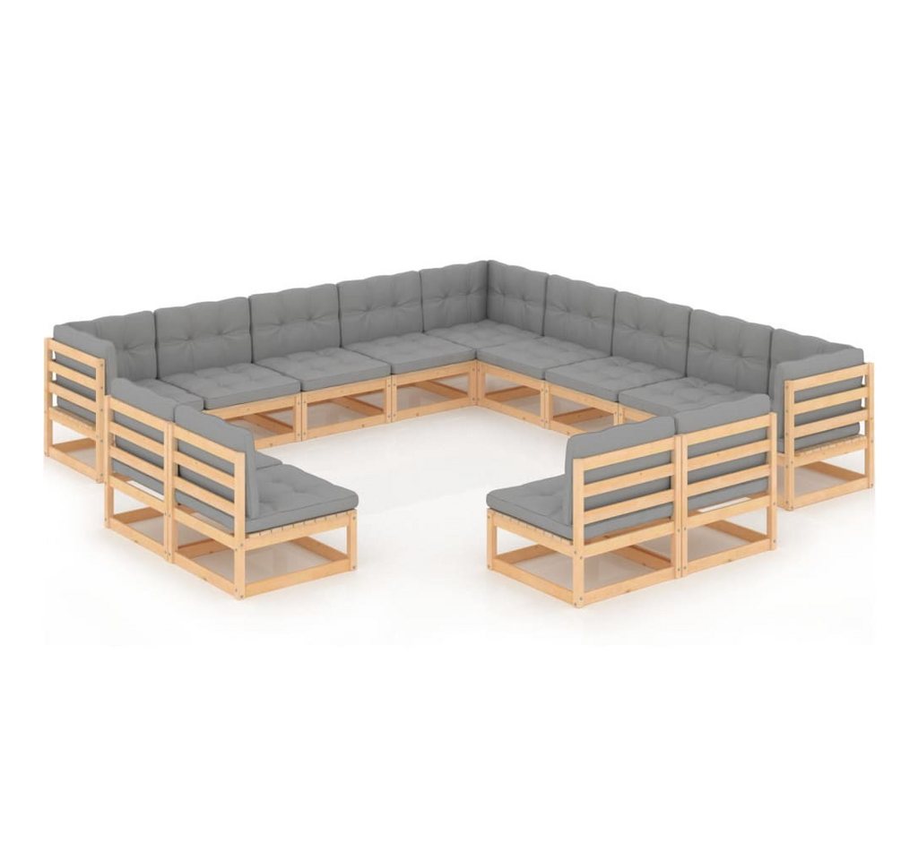 vidaXL Gartenlounge-Set 13-tlg. Garten-Lounge-Set mit Kissen Massivholz Kiefer, (1-tlg) von vidaXL