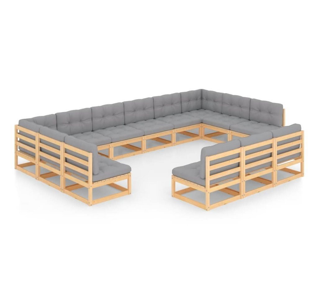 vidaXL Gartenlounge-Set 13-tlg. Garten-Lounge-Set mit Kissen Massivholz Kiefer, (1-tlg) von vidaXL