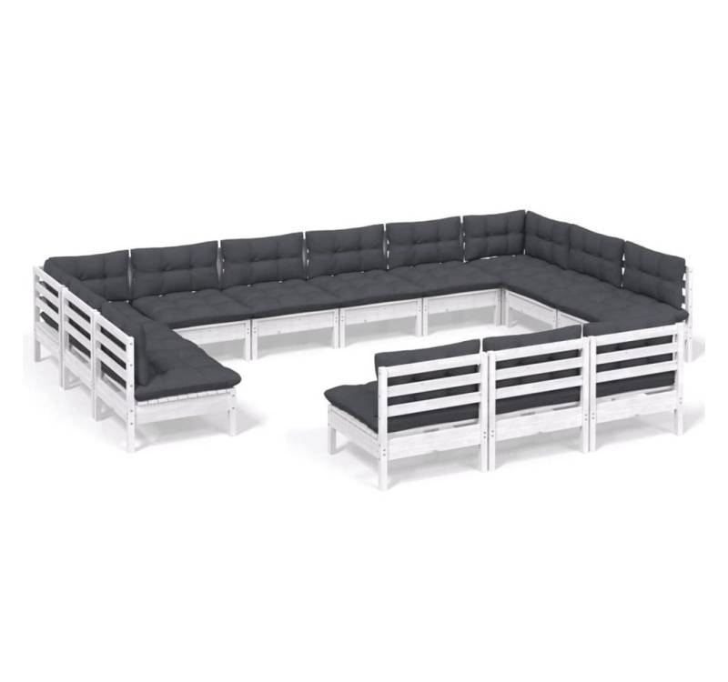 vidaXL Gartenlounge-Set 13-tlg. Garten-Lounge-Set mit Kissen Weiß Kiefer Massivholz, (1-tlg) von vidaXL