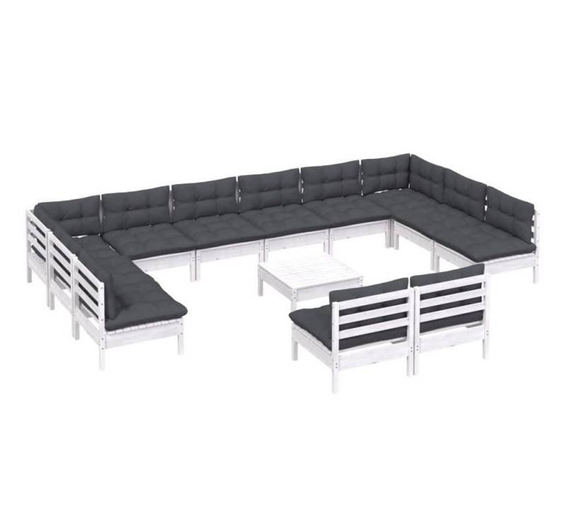 vidaXL Gartenlounge-Set 13-tlg. Garten-Lounge-Set mit Kissen Weiß Kiefer Massivholz, (1-tlg) von vidaXL