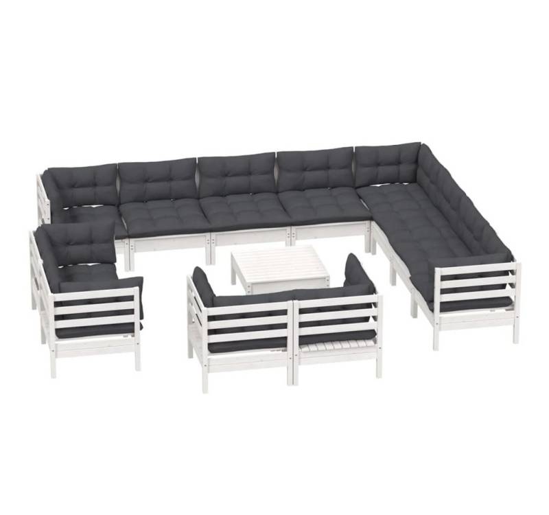vidaXL Gartenlounge-Set 13-tlg. Garten-Lounge-Set mit Kissen Weiß Massivholz Kiefer, (1-tlg) von vidaXL